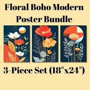 Floral Boho Modern Poster Bundle – 3-Piece Set (18"x24")